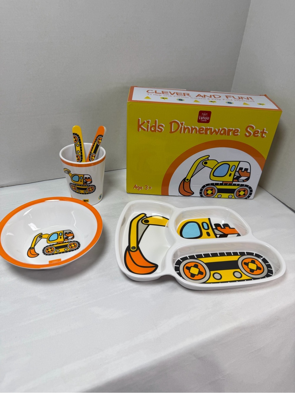 5 PCS Kids Plates Bowls Set Dinnerware Toddler Self Feeding Utensil Kit BrandNew